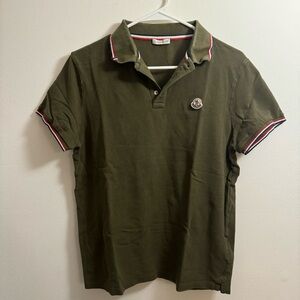 Moncler Olive Tricolor Collar Polo Shirt